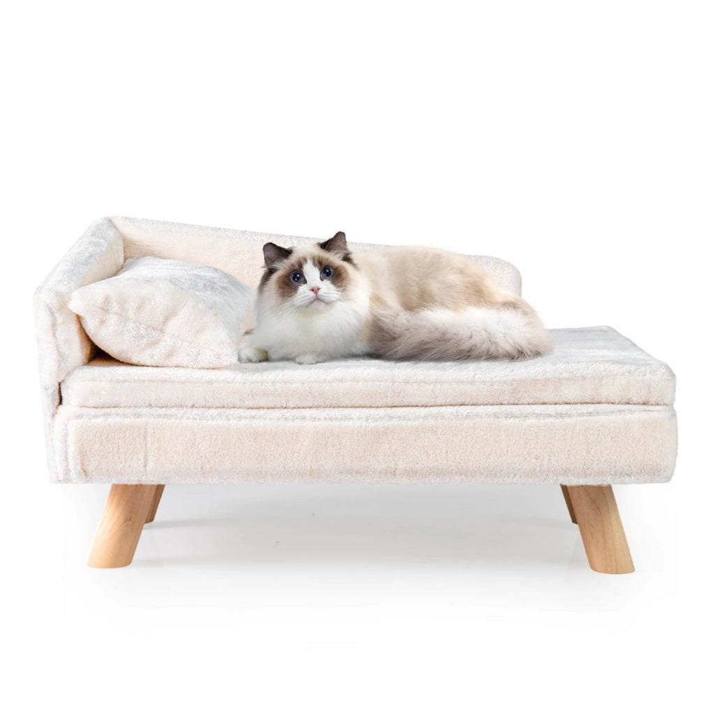 Divanetto per animali letto elevato cani taglia media e piccola, Divanetto per animali schienale alto sedia per gatti interno Bianco