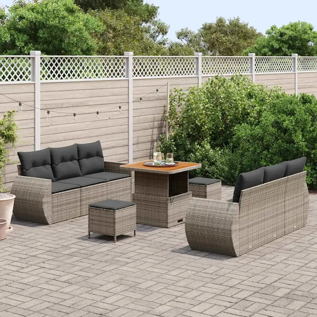Set Divano da Giardino con cuscino 9 pcs Grigio polyrattan 3361828