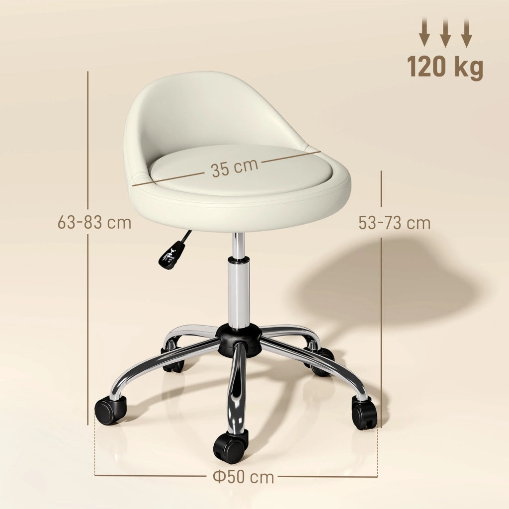 Sgabello da Lavoro Girevole 360¡ã con Rotelle ¨C Xylo ¨C Bianco, Altezza Regolabile 53-73 cm