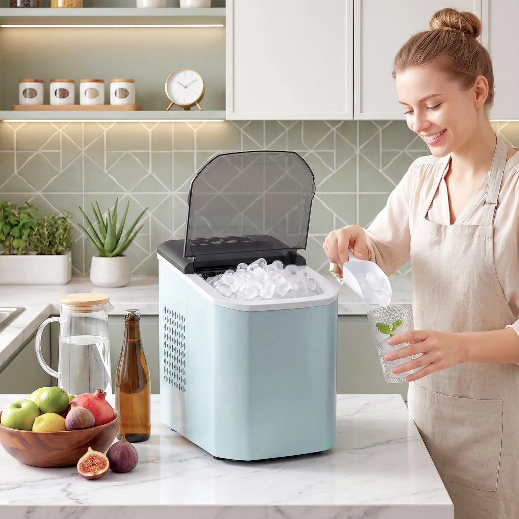 Macchina per il Ghiaccio Autopulente ¨C Minimal ¨C 12 kg/24h, 9 cubetti in 7 minuti, 2 formati, 1.5L, blu
