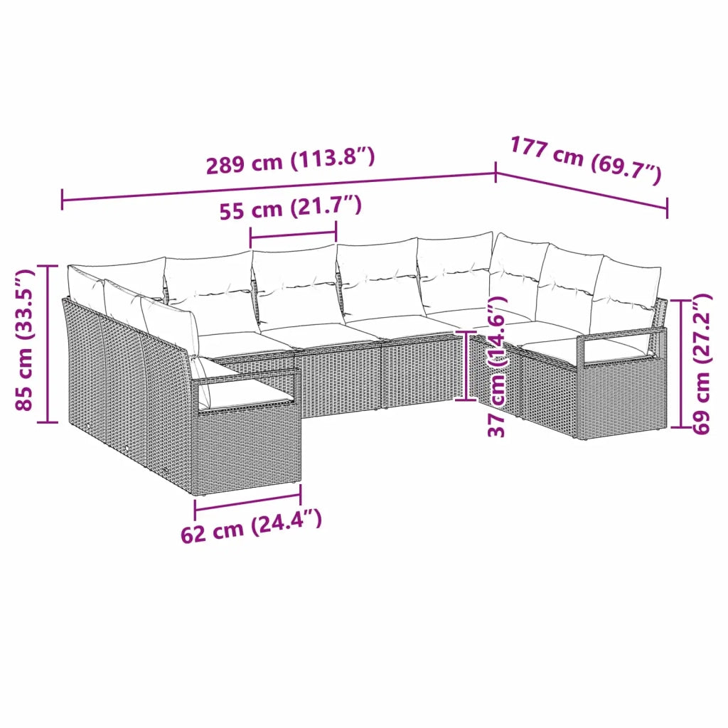 Set di divani con cuscino 9 pcs Nero polyrattan 3346546