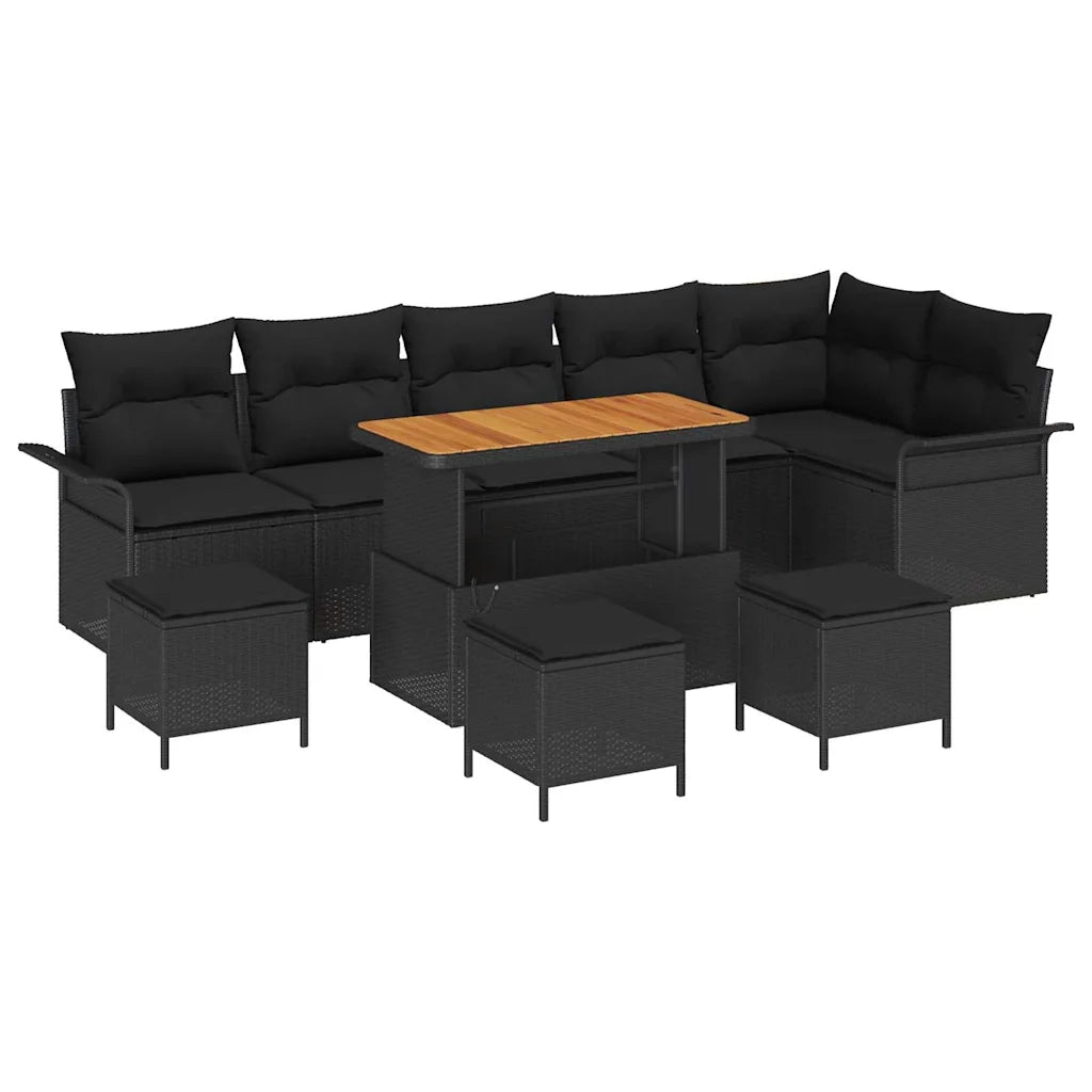 Set Divano da Giardino con cuscino con cuscino 10 pcs Nero