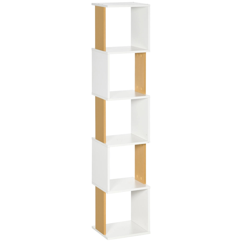Libreria a Forma S con 5 Ripiani per Libri ¨C Zephmum ¨C Bianco 33x28x161 cm