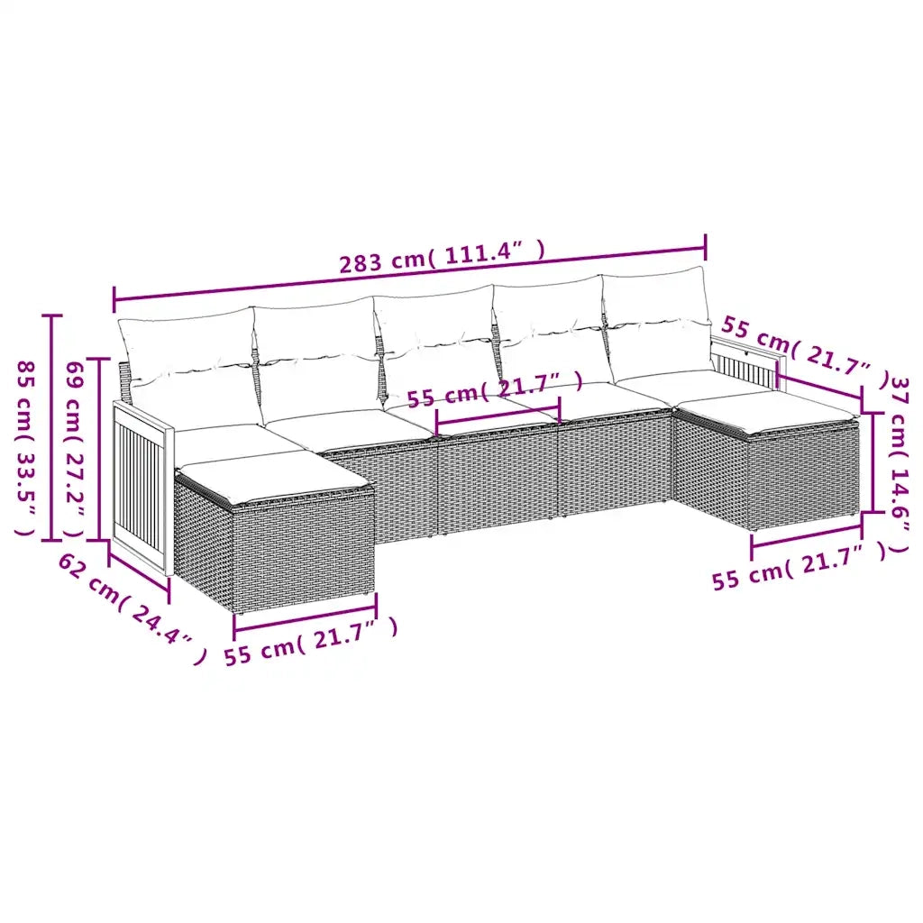 Set Divani da Giardino 7 pz con Cuscini Nero in Polyrattan 3227912