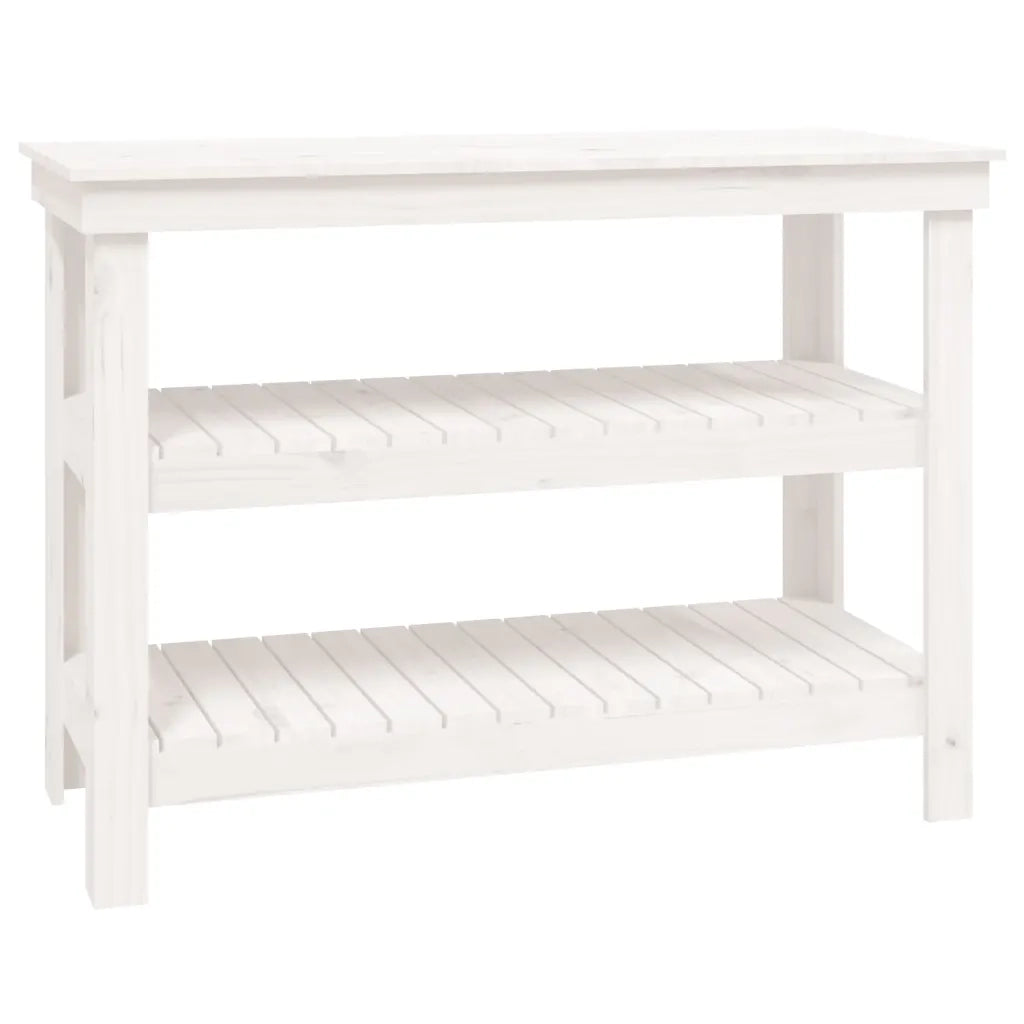 Banco da Lavoro Bianco 110,5x50x80 cm in Legno Massello di Pino