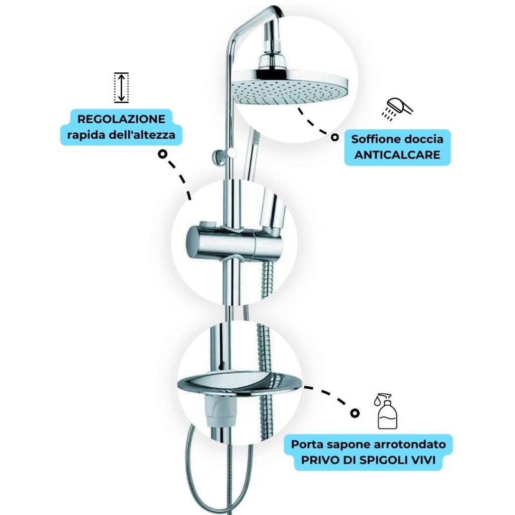 Colonna doccia attrezzata 025 ottone cromato soffione tondo doccetta *** materiale staffe a parete ottone, pezzi 1