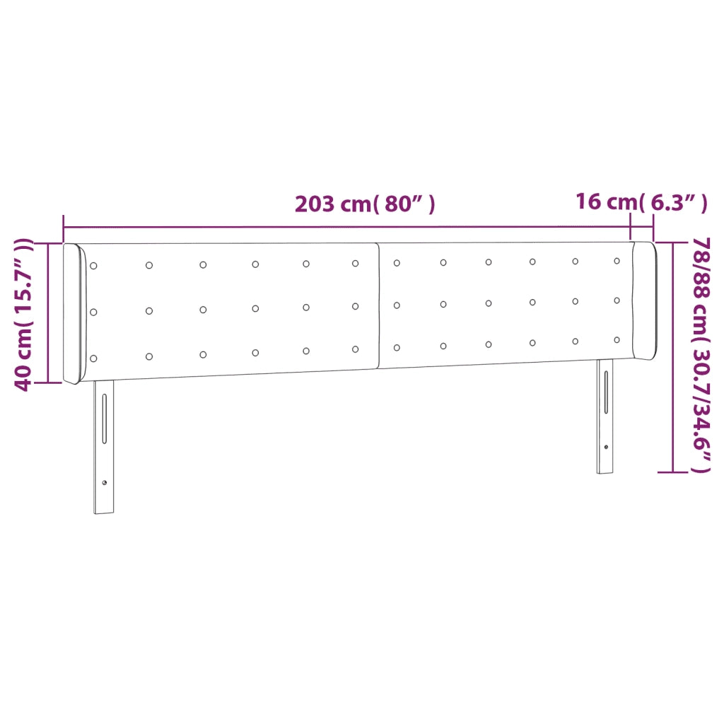 Testiera | Testata Cappuccino a LED 203x16x78/88 cm in Similpelle