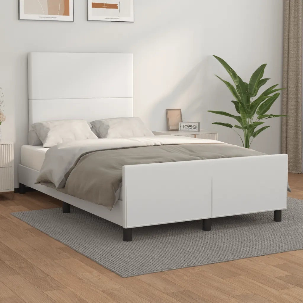 Letto matrimoniale | Letto per adulti | Giroletto con Testiera Bianco 120x200 cm in Similpelle