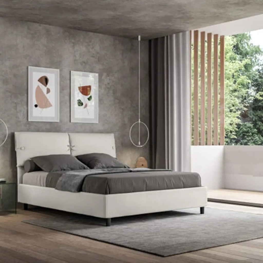 Letto matrimoniale con rete imbottito 160x200 similpelle bianco Sleeper