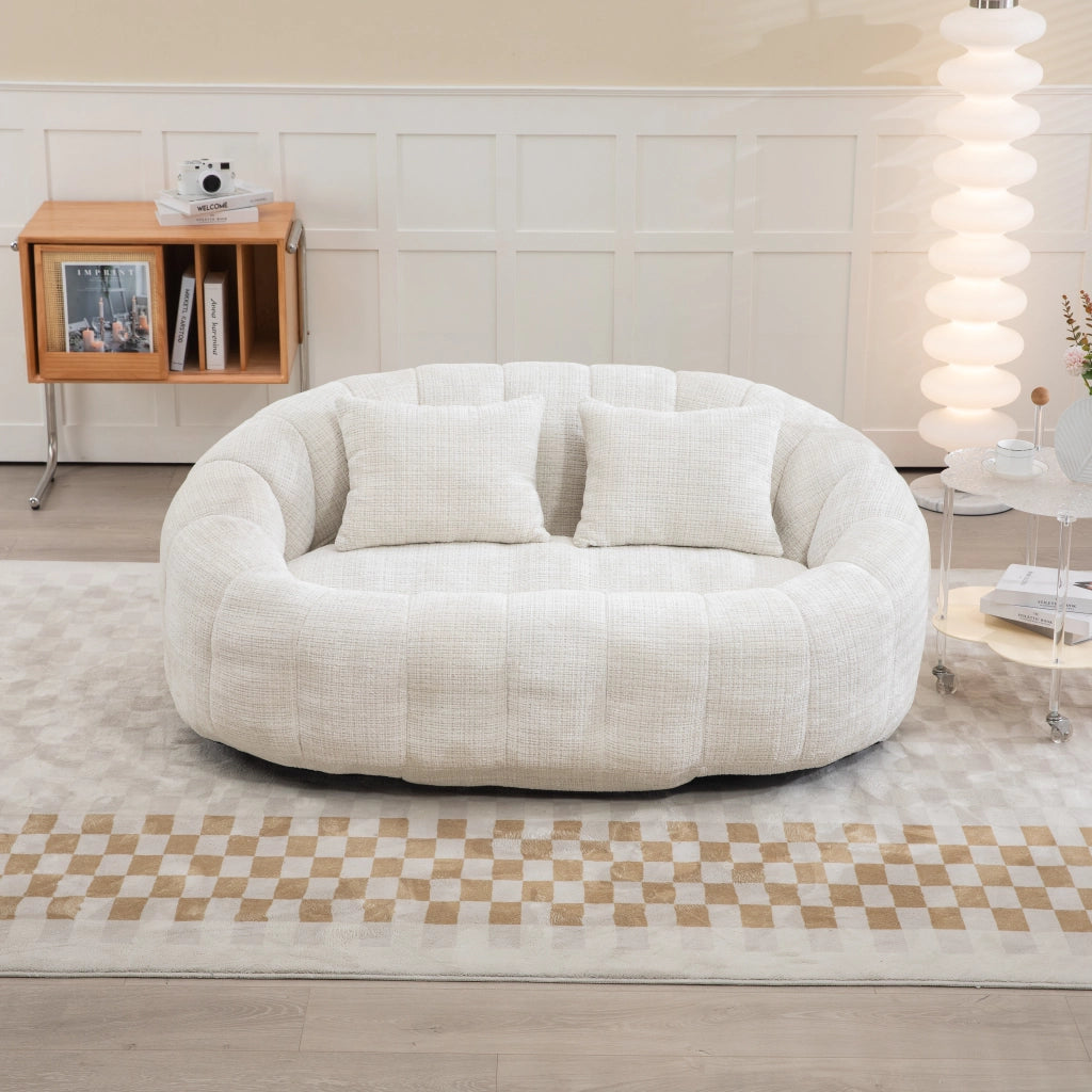 Sitzsack Lazy Sofa in Chenille Beige, divano relax a 2 posti con imbottitura in schiuma, 150x95x63 cm