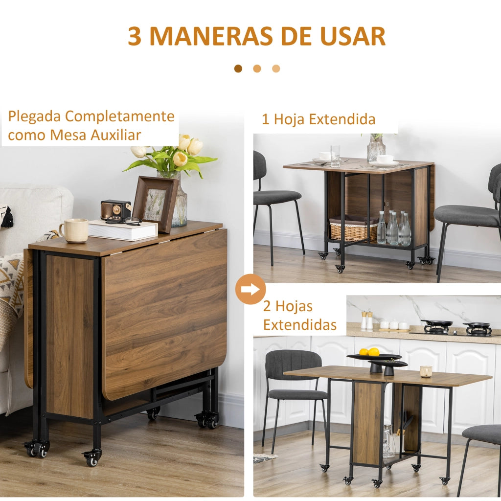 Tavolo Pieghevole con Ruote e Gambe Regolabili per Cucina e Salone ¨C zephmum ¨C 130x80x74 cm Marrone