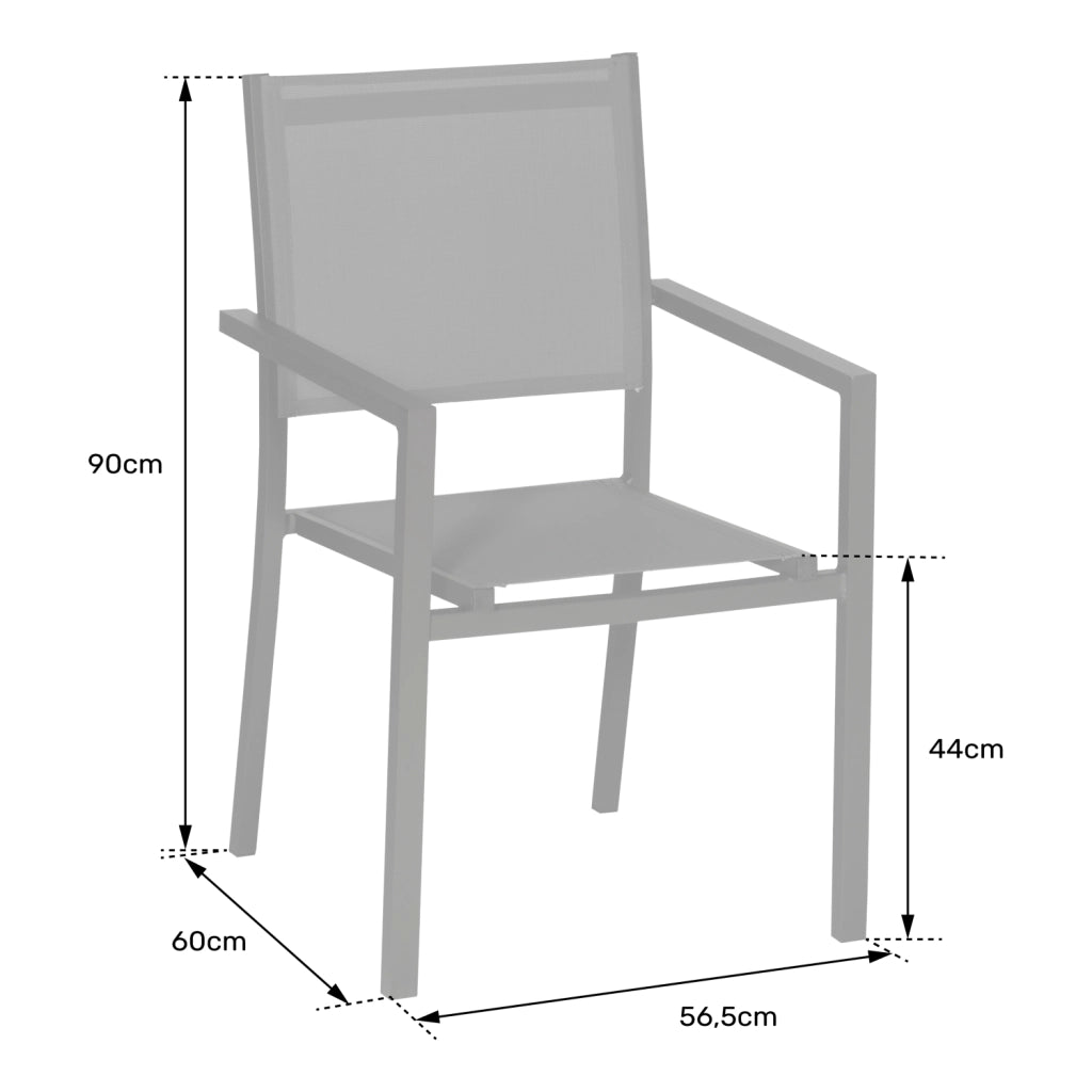 Set di 10 sedie in alluminio grigio - textilene nero