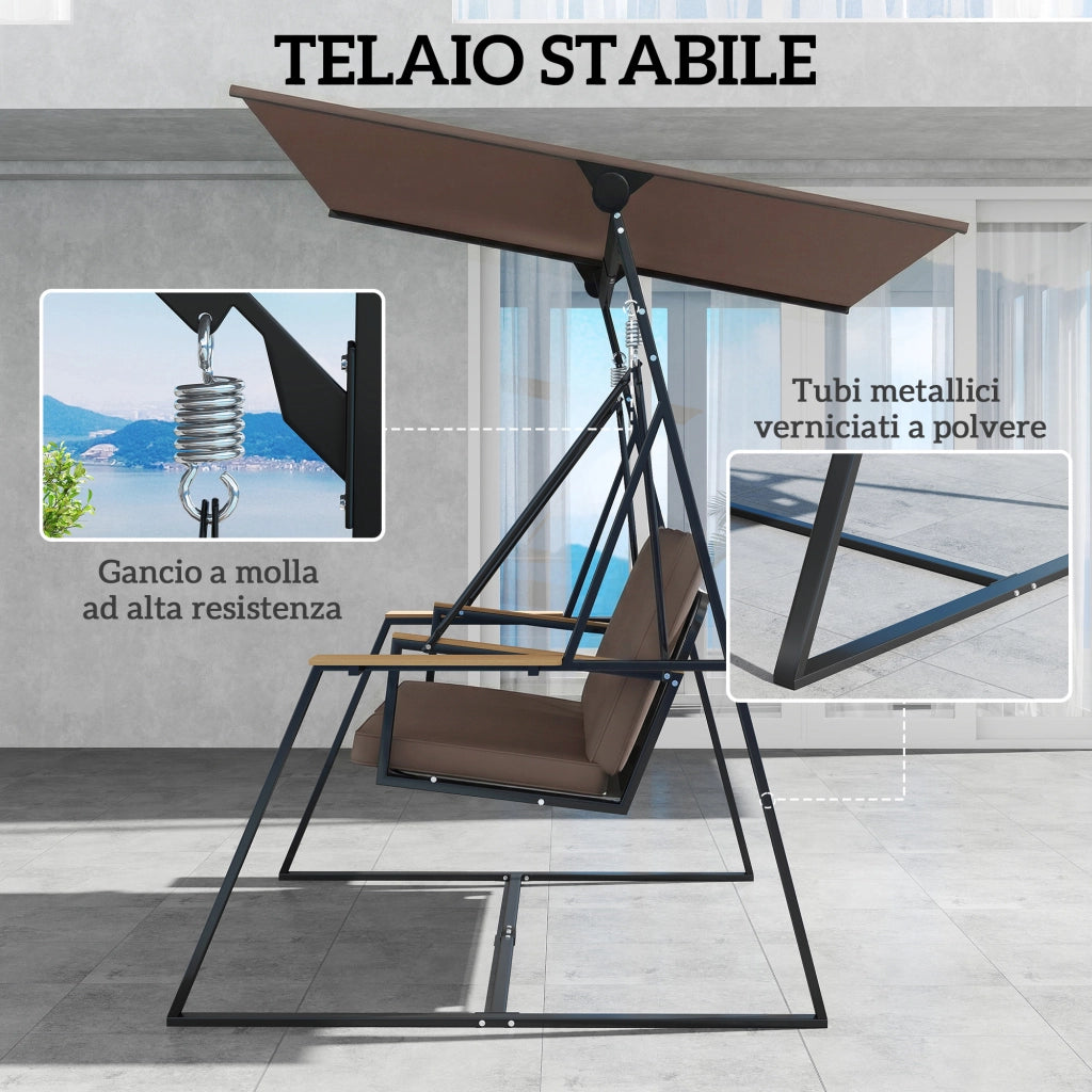 Dondolo da Giardino 3 Posti con Tettuccio Regolabile ¨C zephmum ¨C Marrone, Metallo, 222x131x175 cm