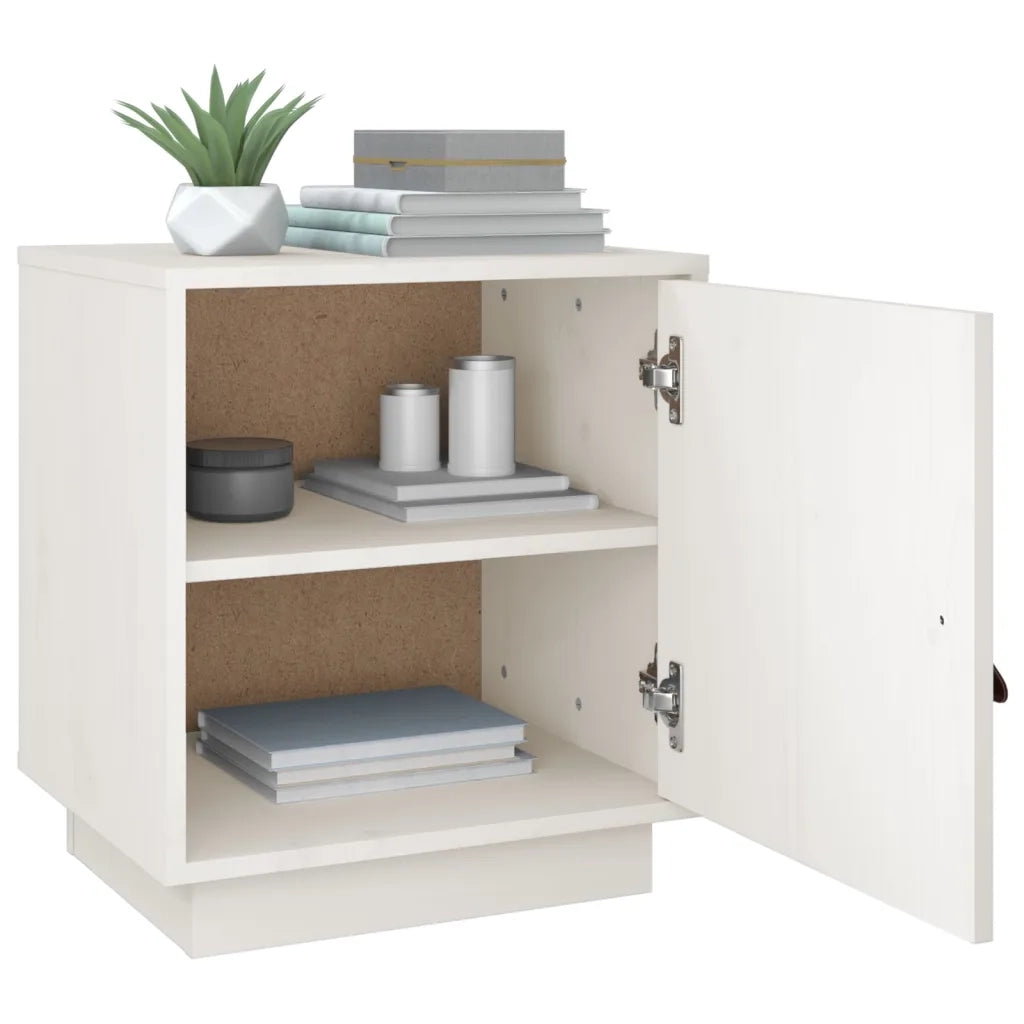 Comodino | Armadio da Notte | Mobiletto da notte Bianco 40x34x45 cm in Legno Massello di Pino