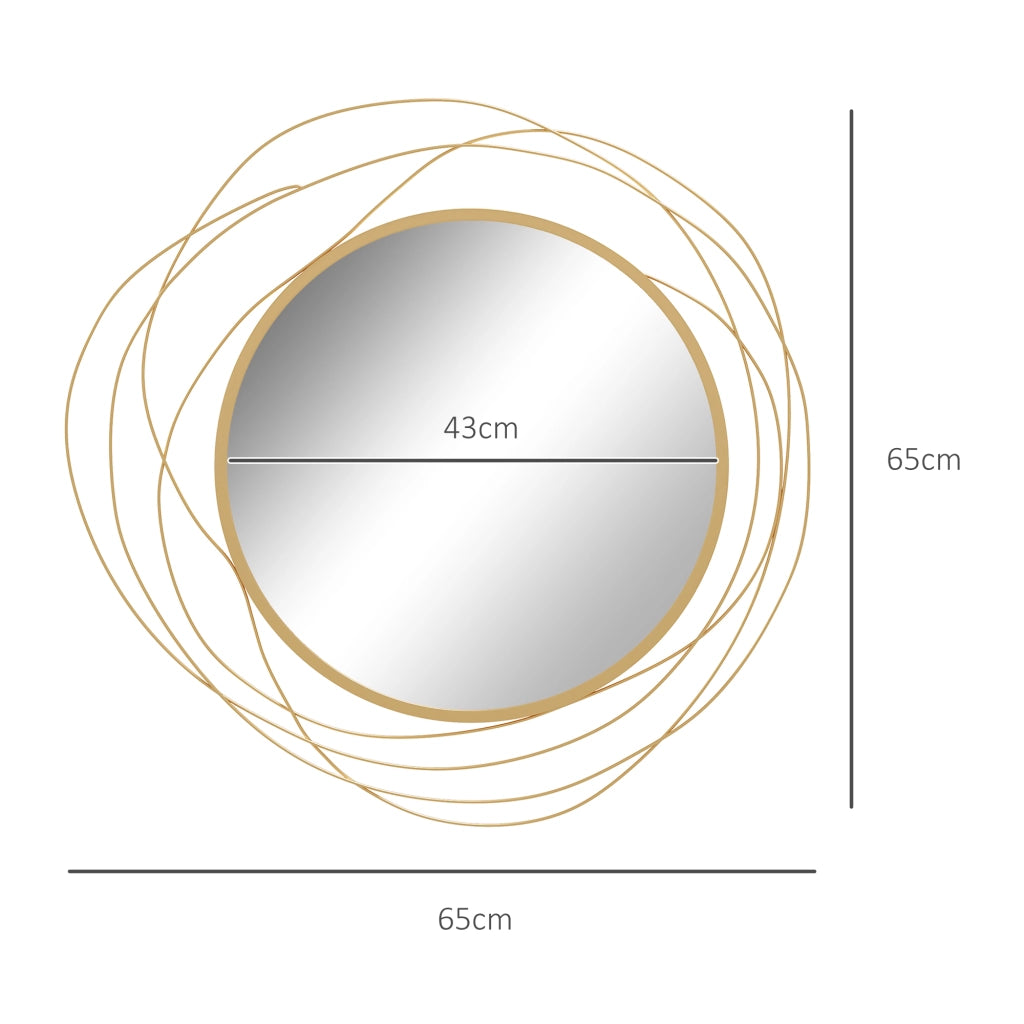 Specchio Moderno e Rotondo Decorativo a Muro con Ganci, in Vetro e Metallo, ?65x1 cm, Oro