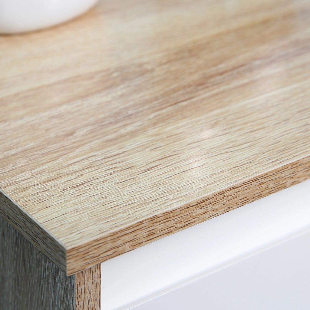 Armadietto Bagno con Cassetto e Anta ¨C Zephmum ¨C 32.6x30x90 cm Bianco e Naturale