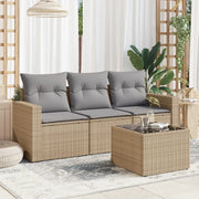 Set Divano da Giardino 4 pz con Cuscini Beige in Polyrattan 3251006