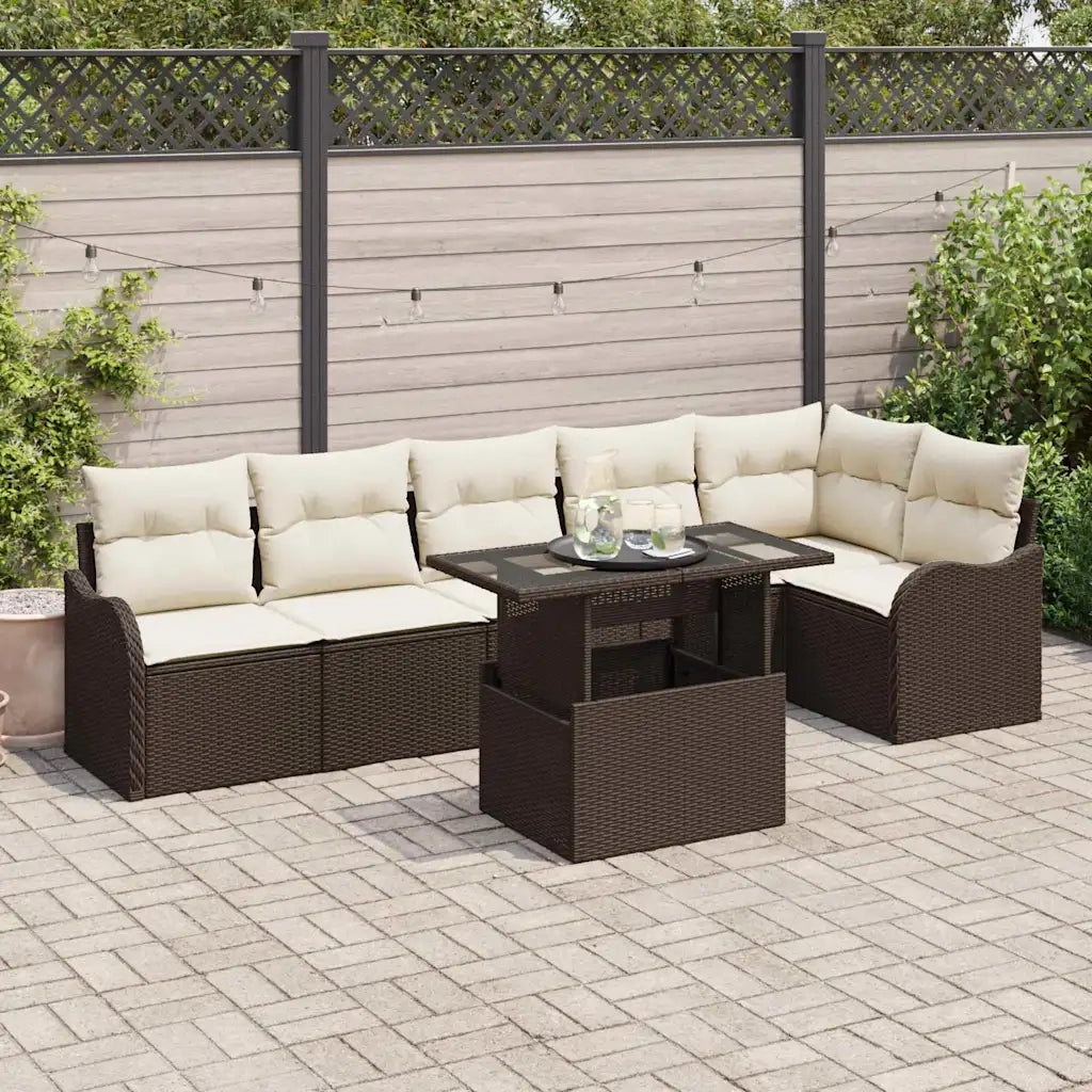 Set di divani con cuscino 7 pcs Marrone Poly Rattan 3348474