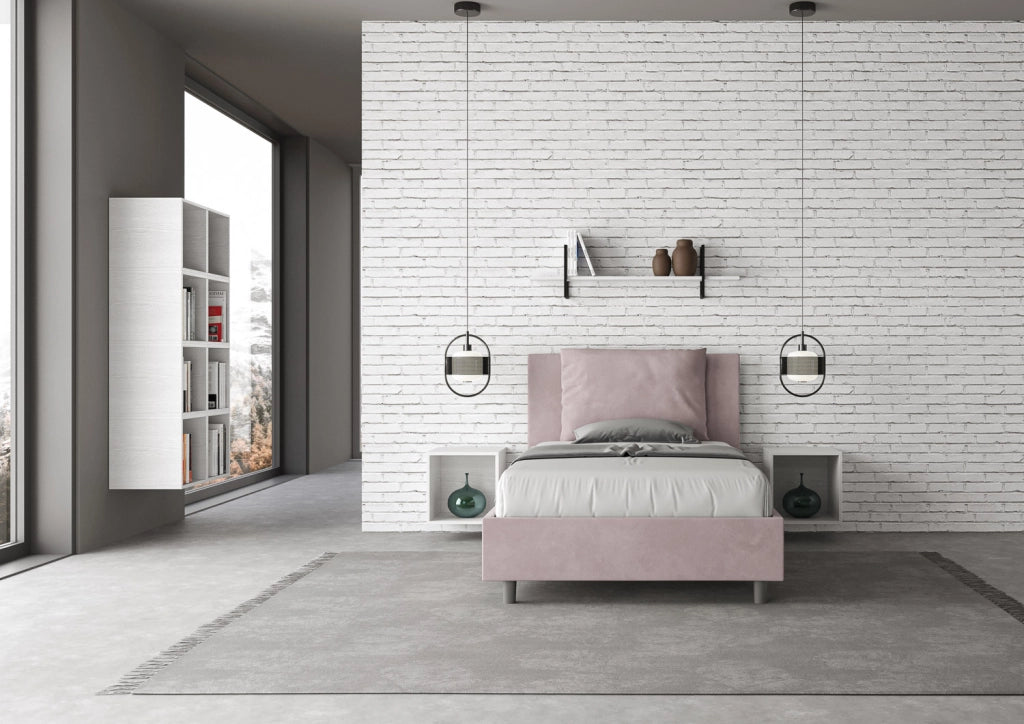 BS COM Letto una piazza e mezza senza rete imbottito 120x190 microfibra glicine