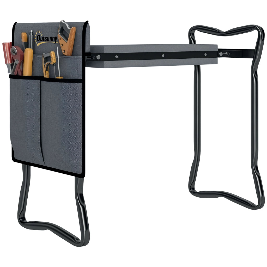 Sgabello da Giardino Pieghevole con Cuscino EVA e Borsa Attrezzi ¨C Minimal ¨C Grigio