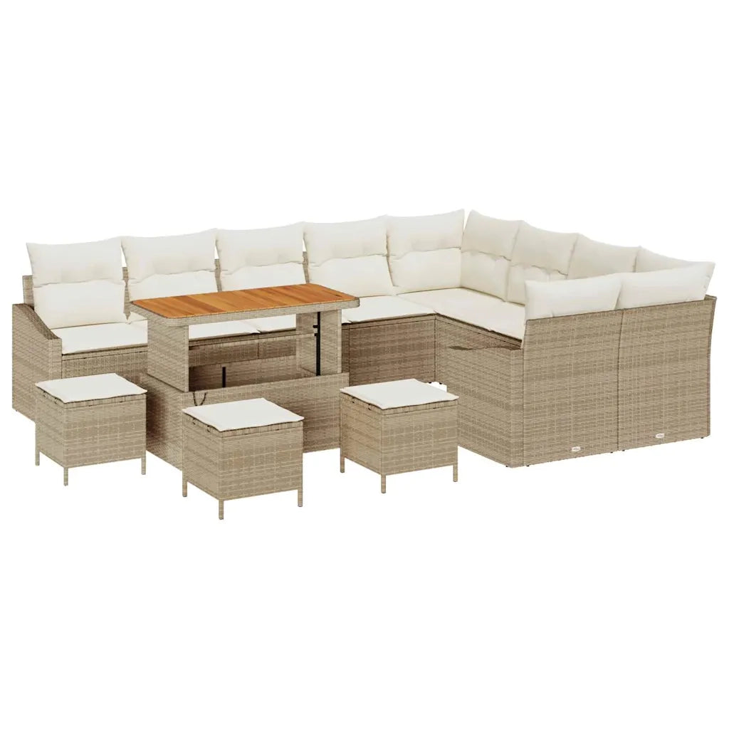 Set Divano da Giardino con cuscino 13 pcs Beige Poly Rattan 3364651