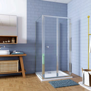 185cm Box Doccia a Tre Lati Porta a Soffietto 76cm con Doppia Parete Fissa 76x76cm in Vetro Temperato Trasparente 5 mm Profilo Cromo Lucido