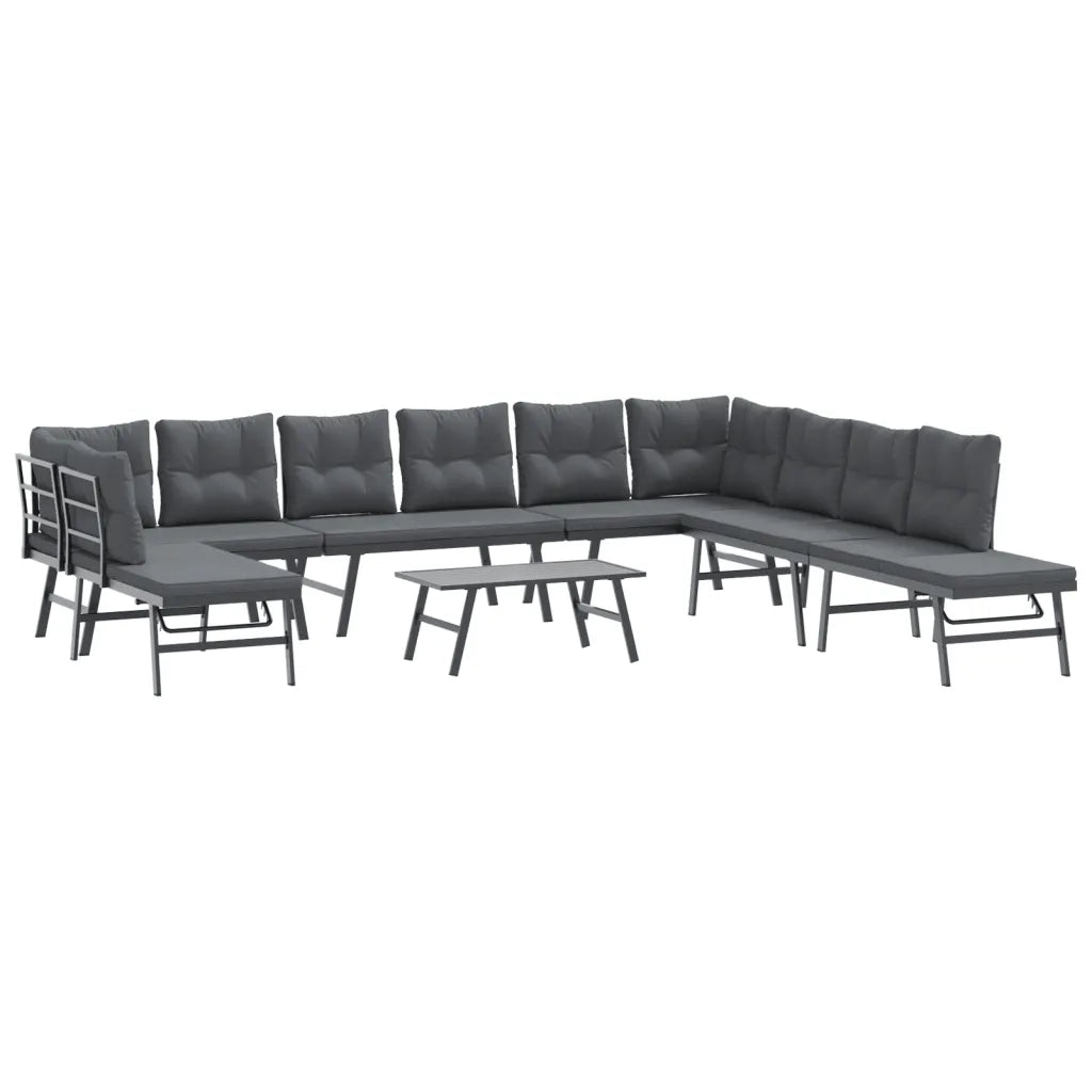Set Panche Giardino Cuscini 6pz Nere Acciaio Verniciato Polvere