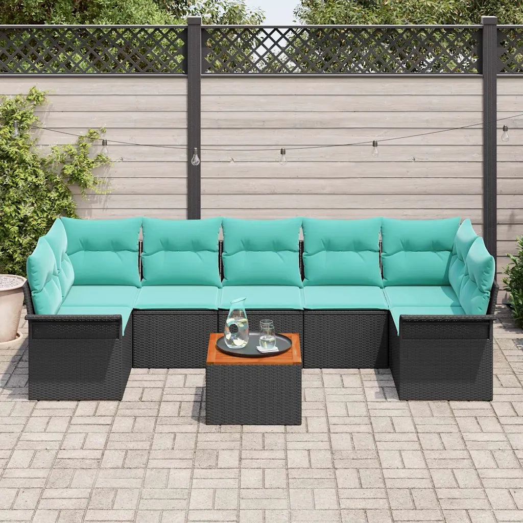 Set Divano da Giardino 8 pcs Nero e Turchese polyrattan 3355967
