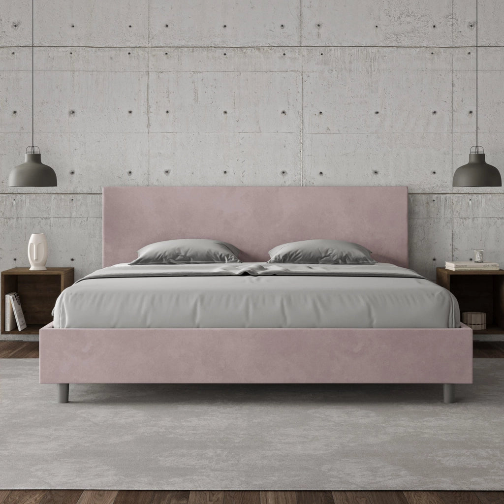 BS COM Letto matrimoniale king size con rete imbottito 190x210 microfibra glicine
