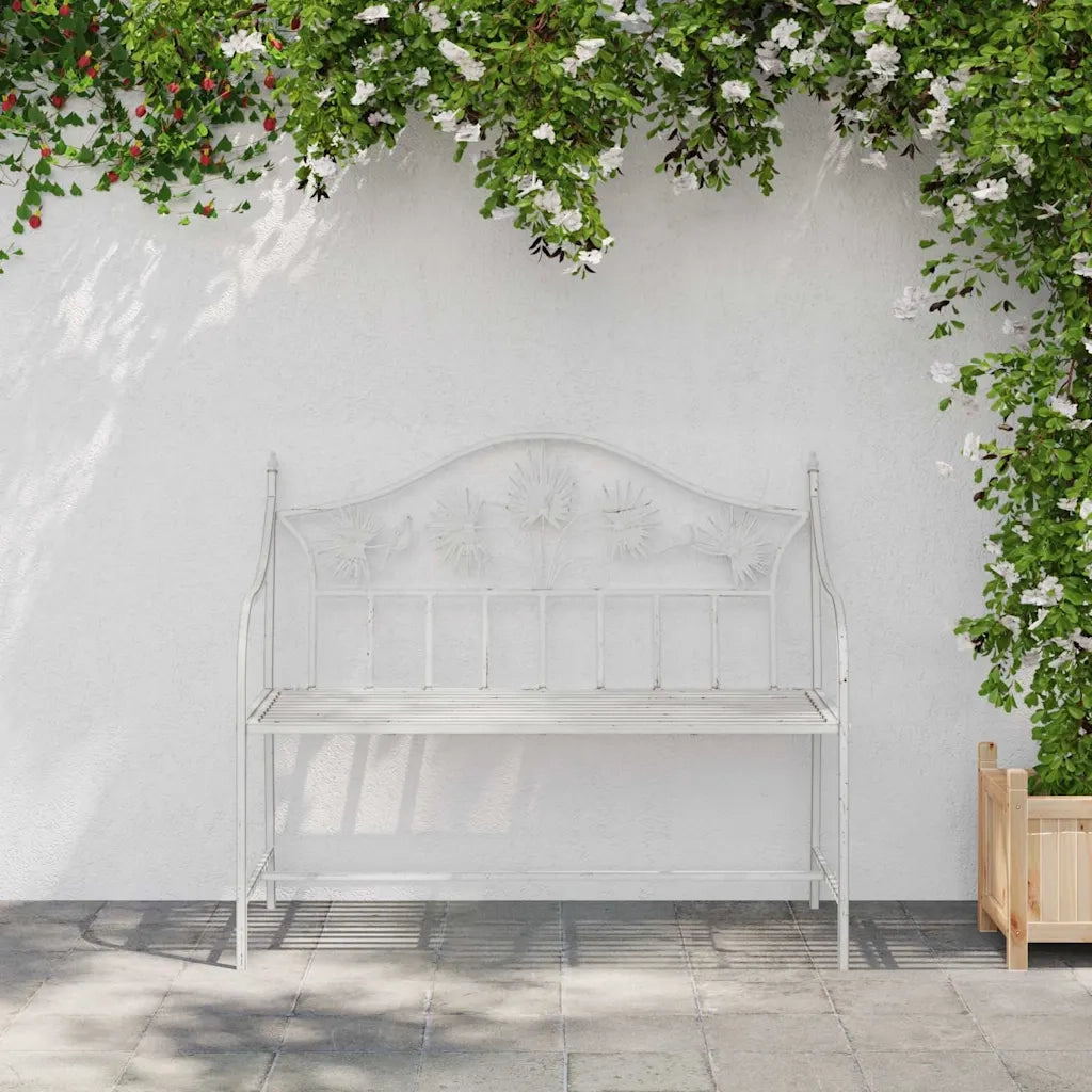 Panchina da Giardino | Panca da Giardino Bianco Antico 104 x 52,5 x 89 cm Acciaio
