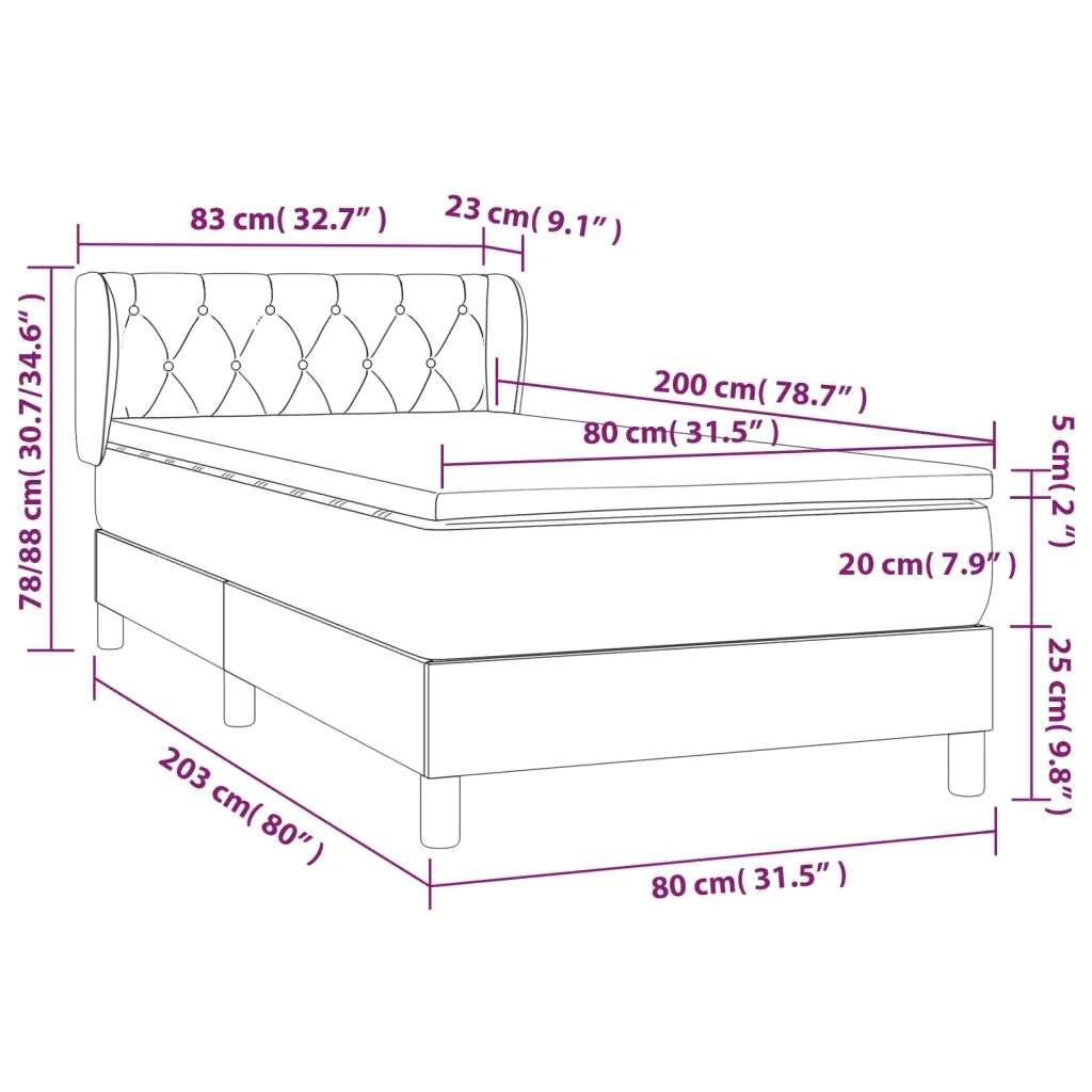 Letto singolo | Letto per adulti | Giroletto a Molle con Materasso Grigio Chiaro 80x200 cm Tessuto