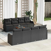 Set Divano da Giardino con archiviazione 9 pcs Nero polyrattan