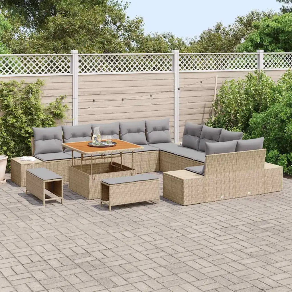 Set Divano da Giardino con cuscino 13 pcs Beige Poly Rattan