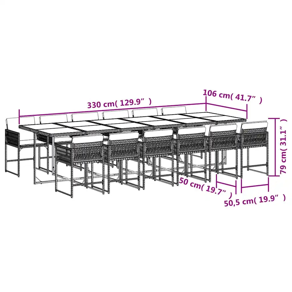 Set Pranzo da Giardino 13 pz con Cuscini Beige Misto Polyrattan