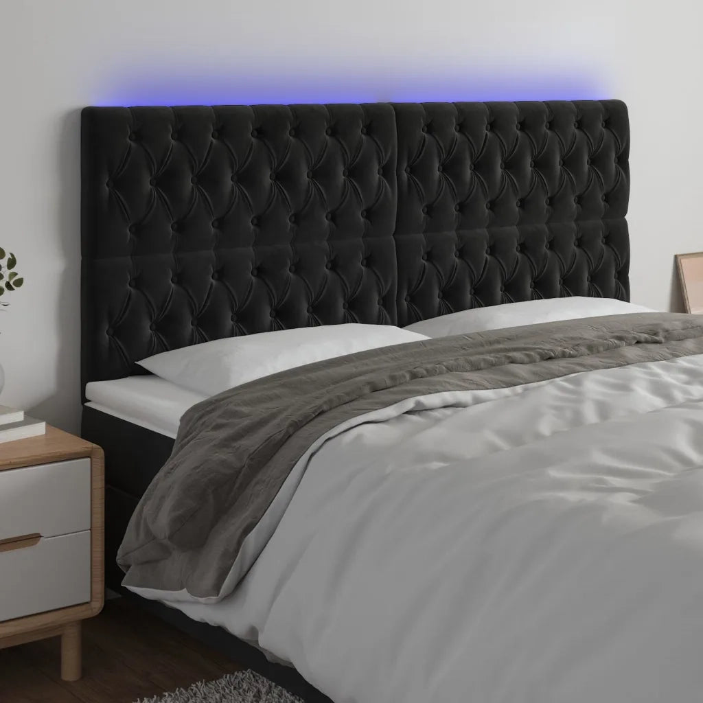 Testiera | Testata a LED Nera 200x7x118/128cm in Velluto
