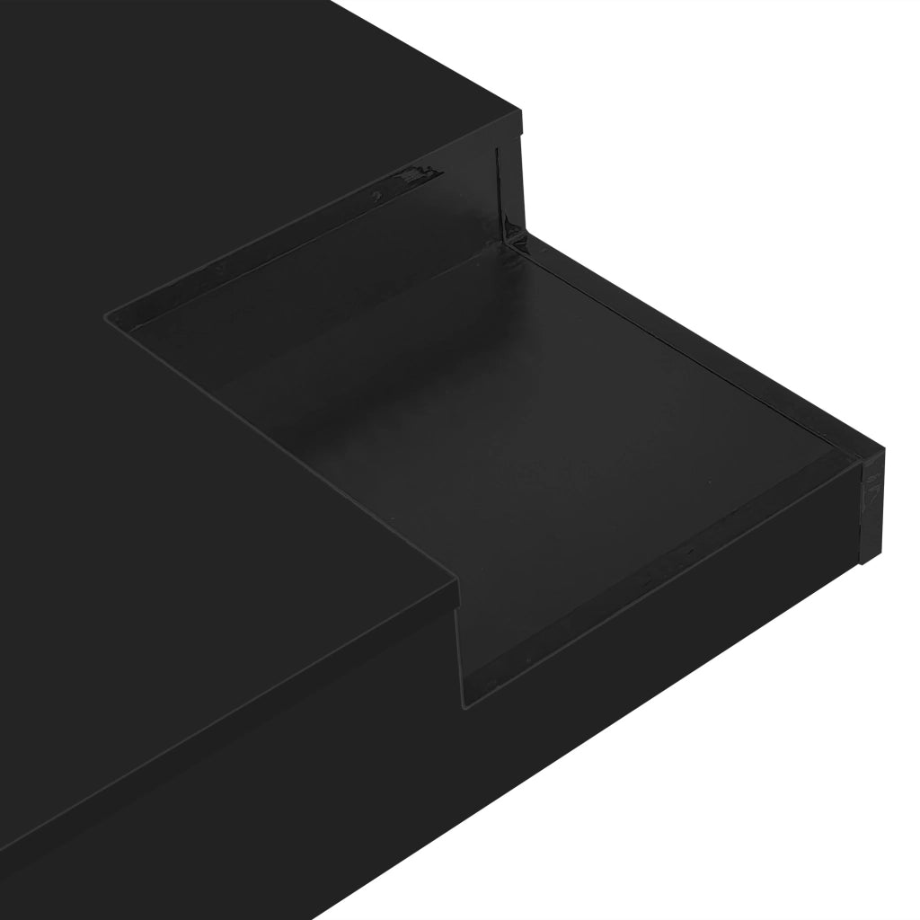 Tavolino da Salotto con Box Contenitore Rimovibile e LED; Finitura Lucida; per Soggiorno; in Truciolato; Nero