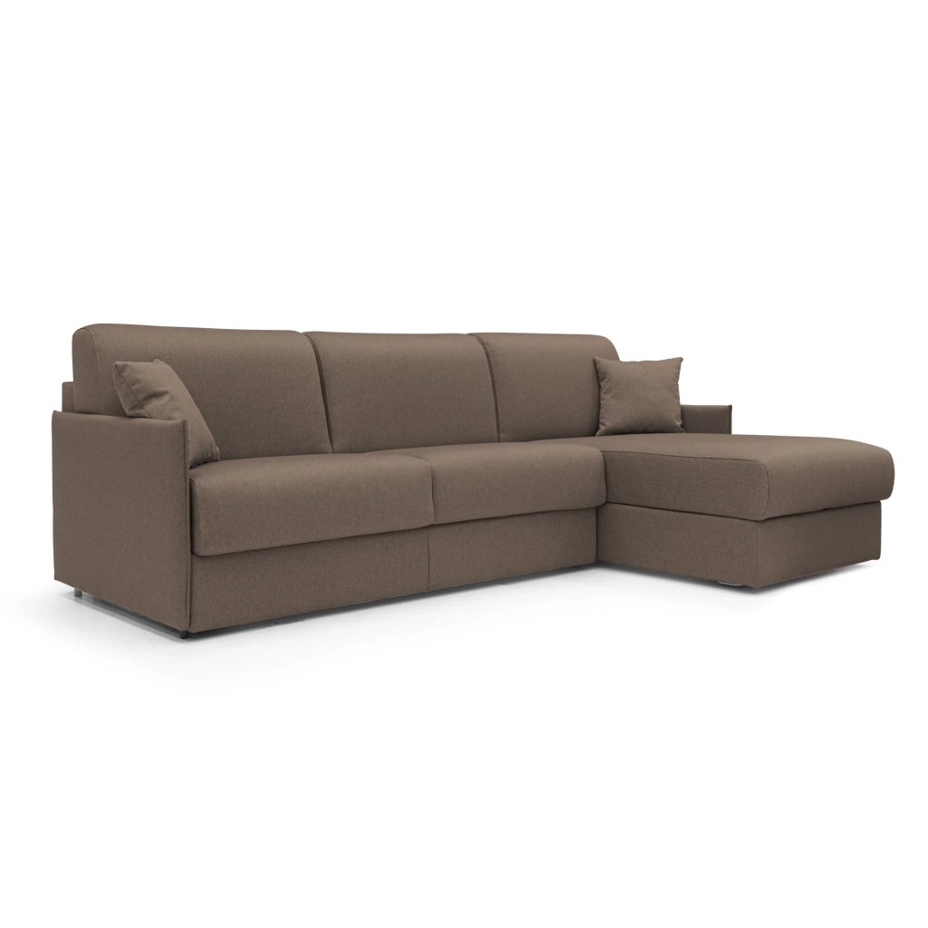 Evans Divano letto angolare con penisola in morbido tessuto impermeabile T13 232 cm Destro (mat. 120x197)  marrone
