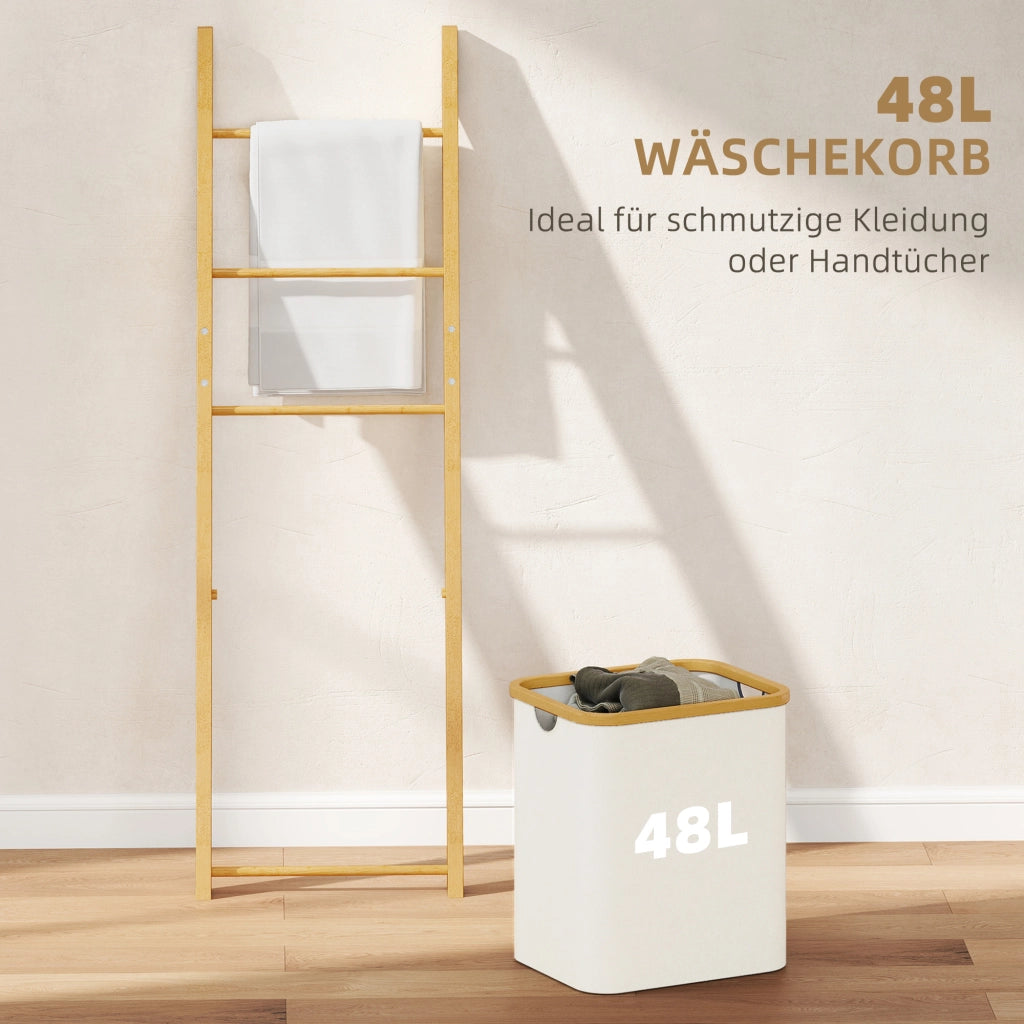 Mobile da Bagno con Cestino ¨C Zephmum ¨C Bamb¨´ 43x35x133 cm Bianco