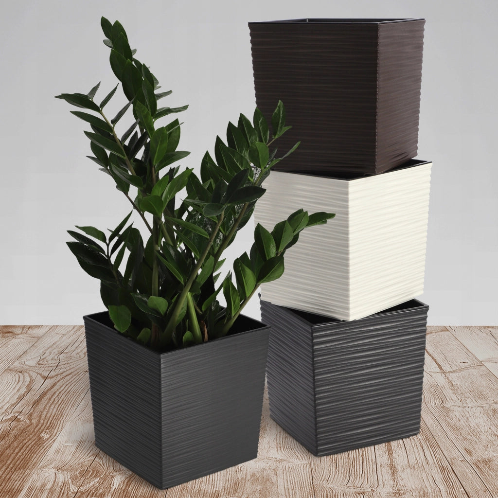 Vaso da fiori KADAX, 40 cm, color crema, con coperchio in plastica e inserto.