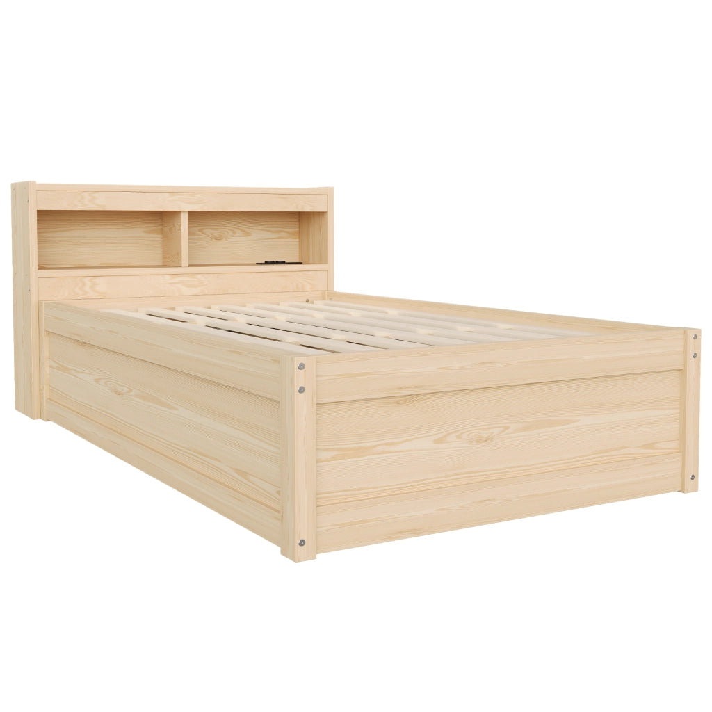 DESMIU Letto contenitore 90 × 200 cm 1 posto con presa, LED regolabile e vani, senza materasso, in MDF, legno