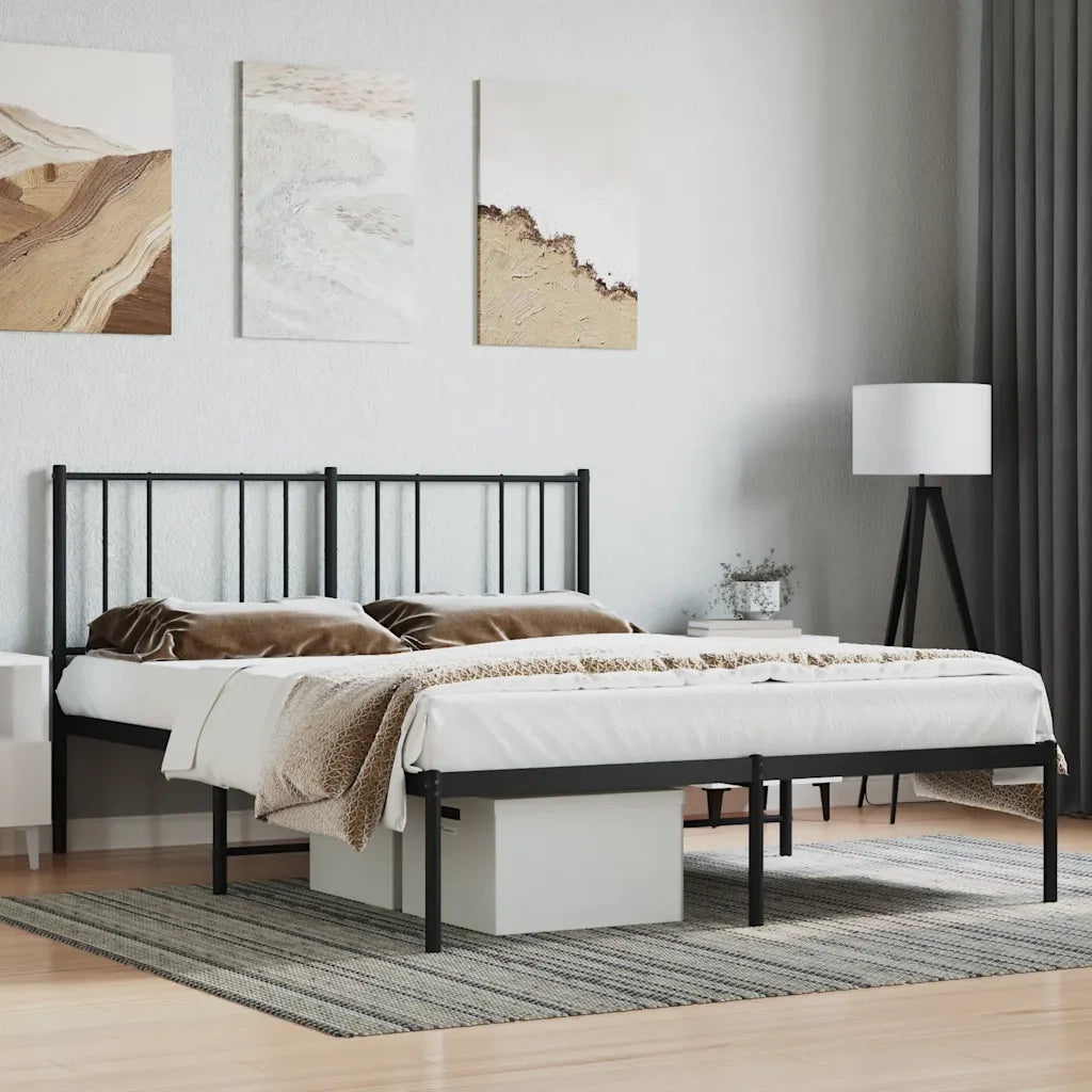 Letto matrimoniale | Letto per adulti | Giroletto con Testiera in Metallo Nero 160x200 cm