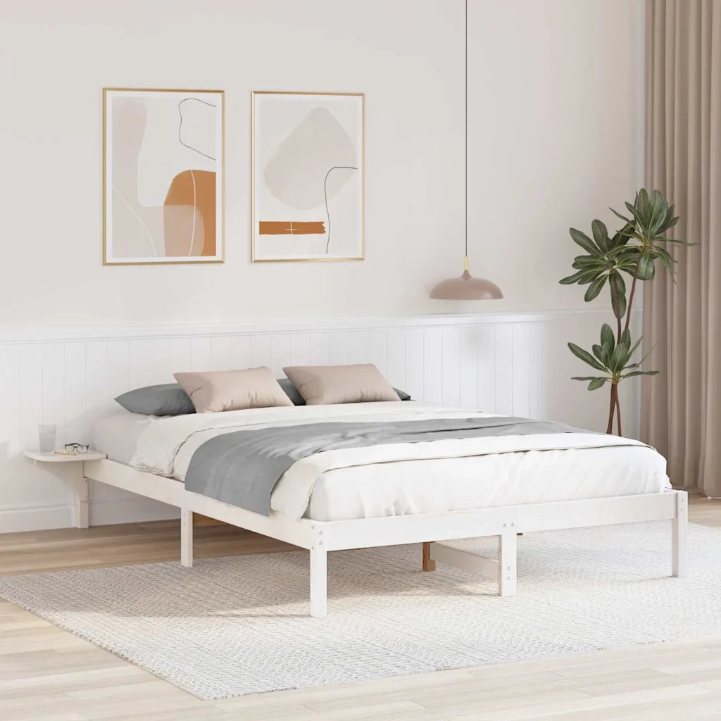 Letto matrimoniale | Letto per adulti | Struttura del letto Bianco 150 x 200 cm Pino massello