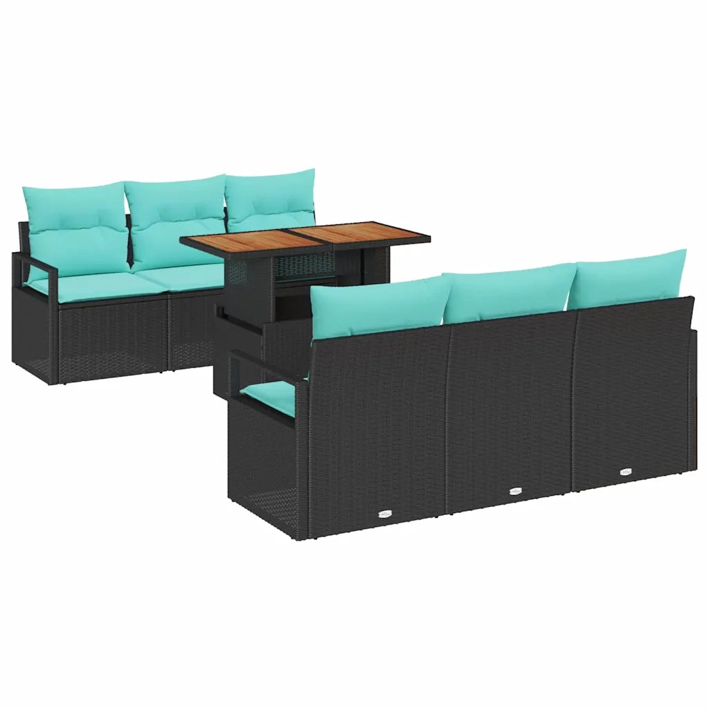 Set Divano da Giardino con cuscino 7 pcs Nero e blu 3349661