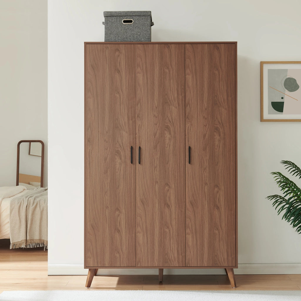 Armadio Guardaroba Norg con 3 Ante e 4 Scomparti 191x120x52 cm - Effetto Noce [en.casa]