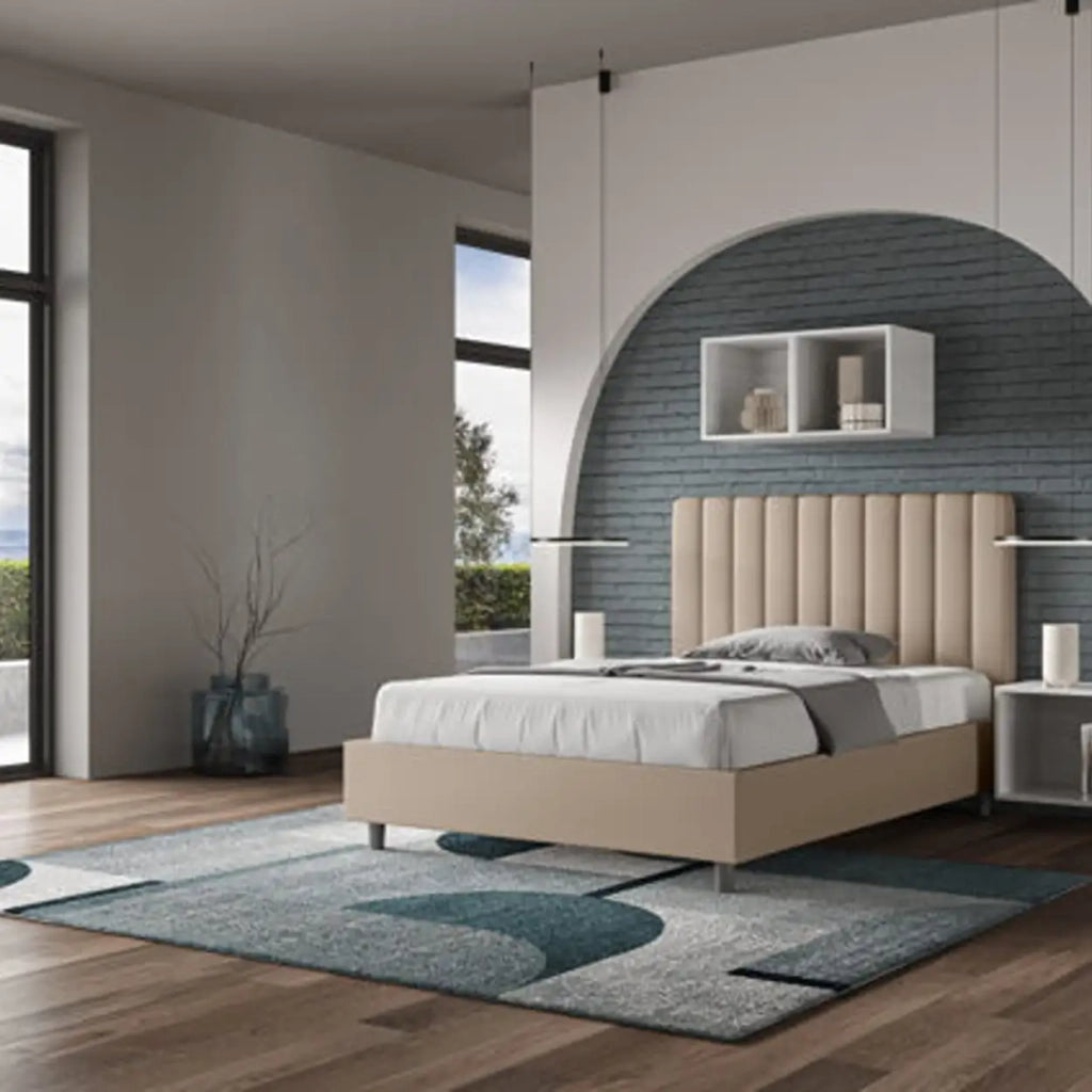 Letto una piazza e mezza con rete imbottito 120x200 similpelle tortora Agueda