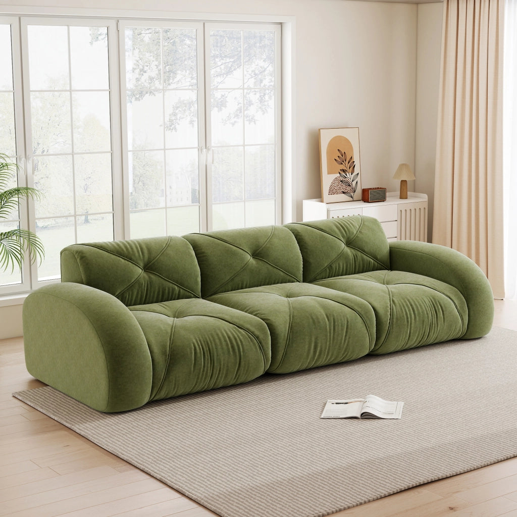 Divano Modulare 3 Posti in Tessuto Chenille ¨C MINIMAL ¨C Verde, Senza Montaggio