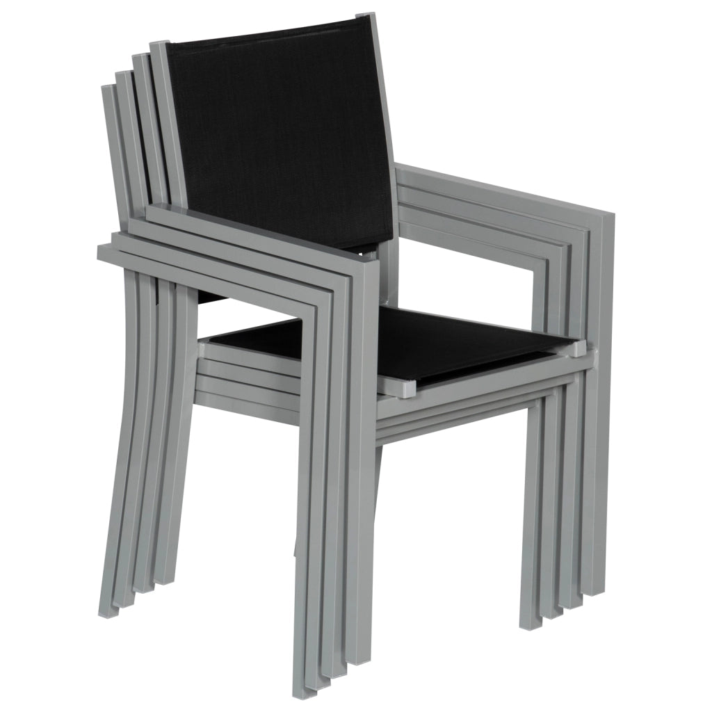 Set di mobili da giardino BARI in textilene nero 8 posti - alluminio grigio