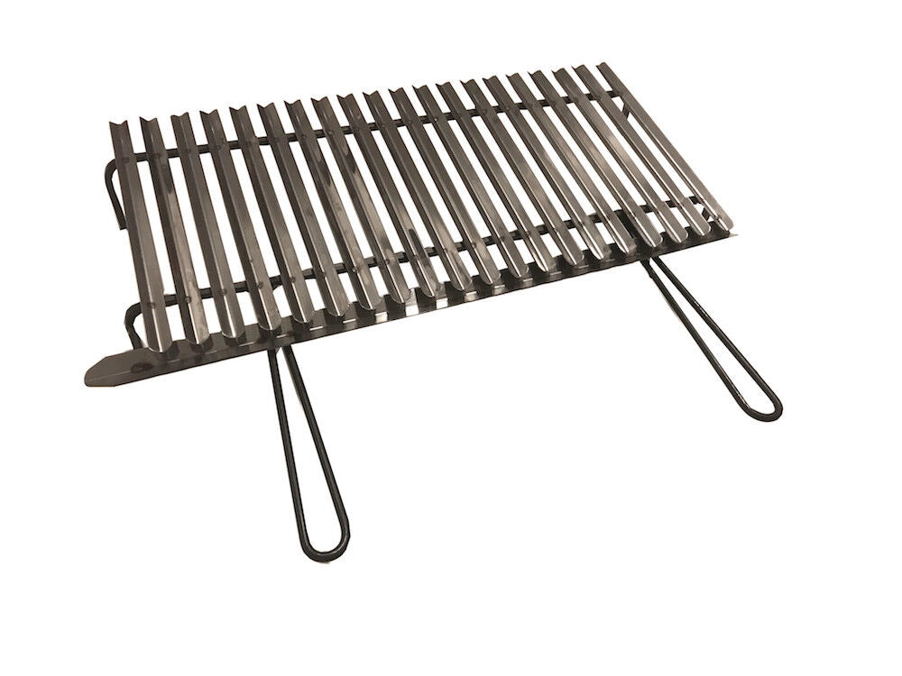 Graticola in acciaio inox, griglia per barbecue con sistema recupera grassi con piedini in ferro 70x35 cm