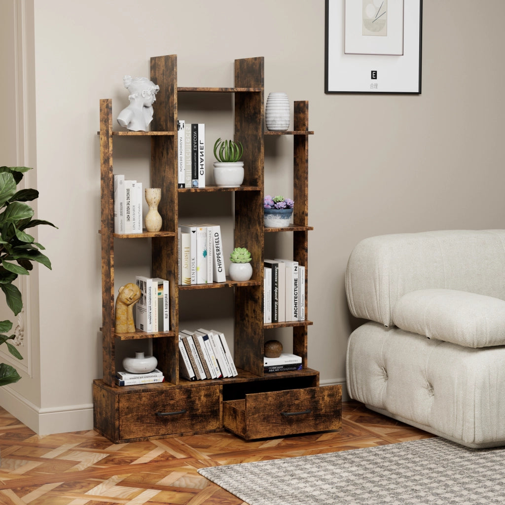 LIBRERIA con 2 cassetti 130,2x34,7x17,2 cm Marrone Metallo e Legno