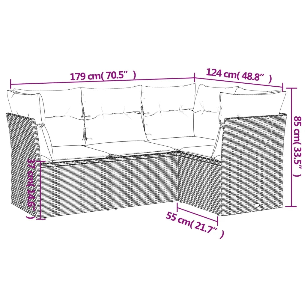 Set Divano da Giardino 4pz con Cuscini Grigio Chiaro Polyrattan